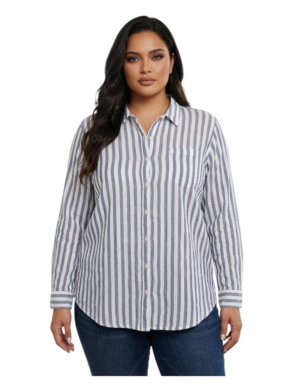 Plus Size XXL St. John's Bay Vertical Stripe Shirt in Blue and White 99% Cotton